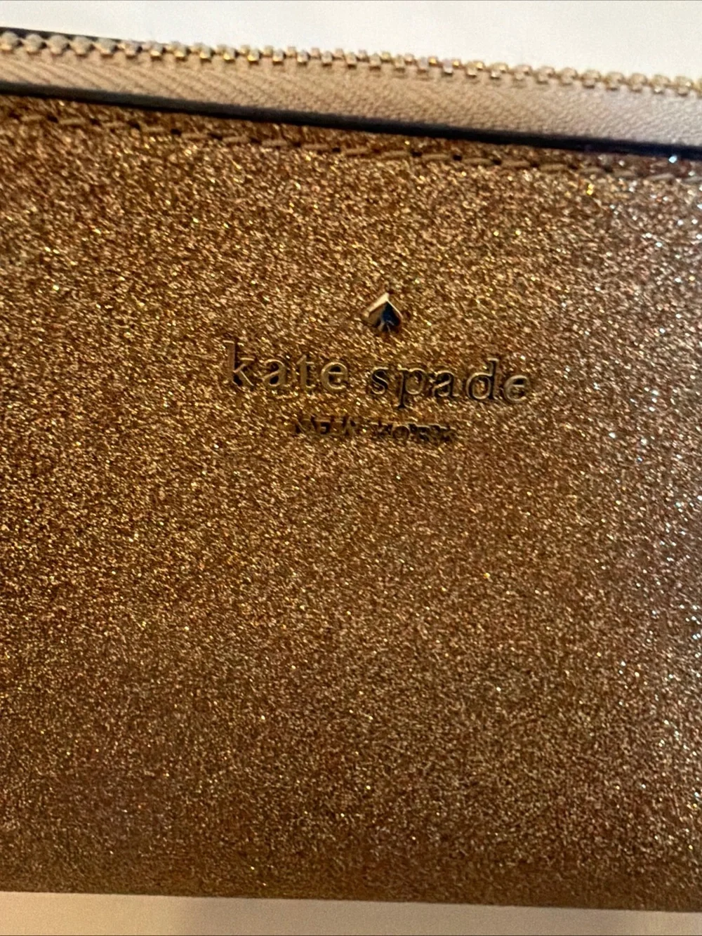 kate spade Glitter Zip Cosmetic Pouch in Gold Travel essential